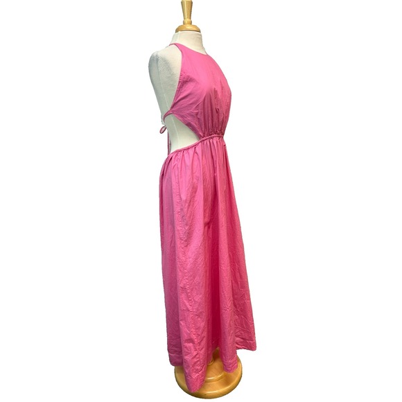 Straud Apfel Long Halter Dress Pink Cotton Open Back w/ Ties Full Skirt SZ  L - Picture 7 of 16